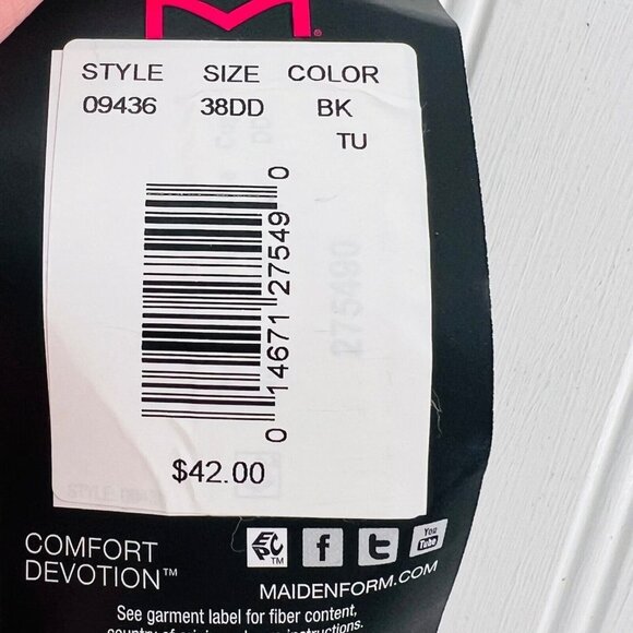 Maidenform T Shirt Bra Extra Coverage Size 38DD Style 09436 Black NWT - Picture 5 of 5